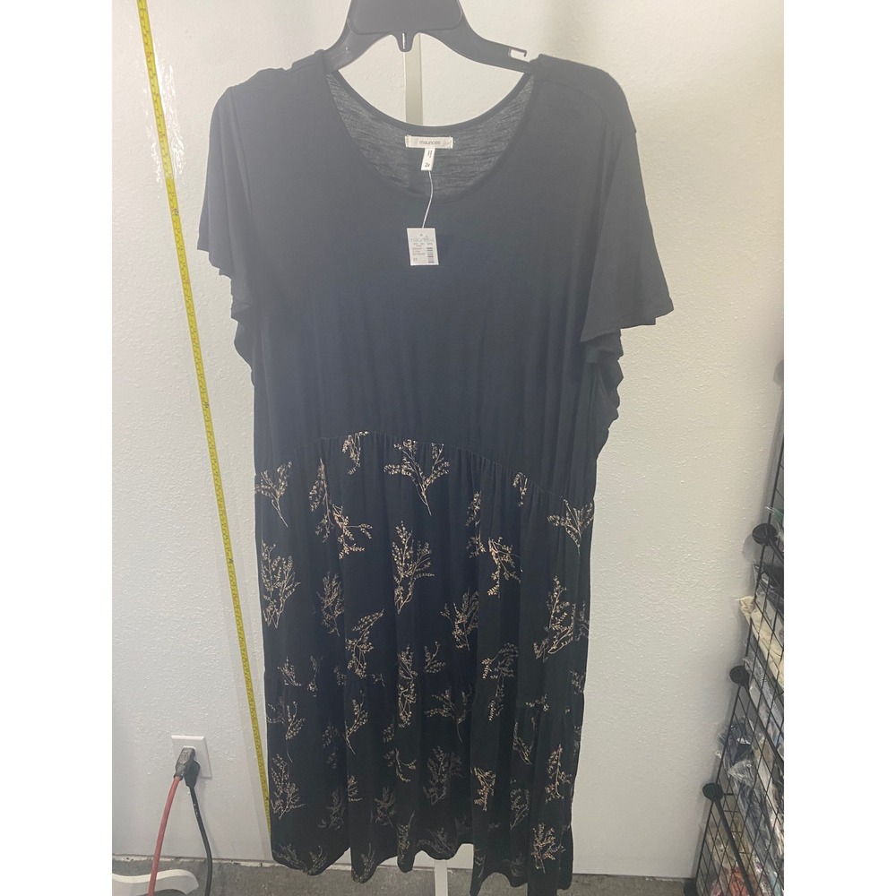 Maurices Black Botanical Print‎ Tiered Knit Dress Plus Size 2X New NWT 228320Y